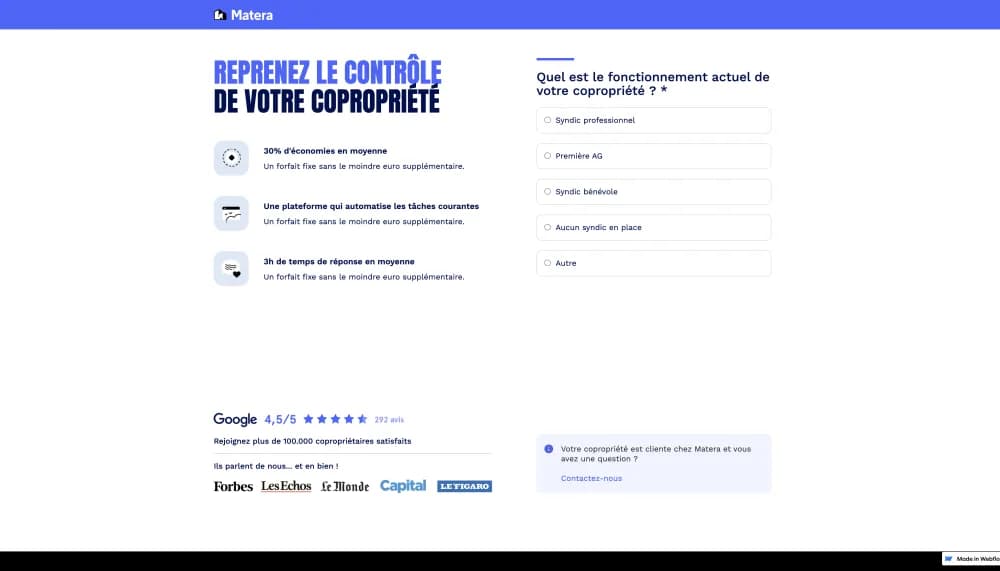 Landing page devis syndic Matera