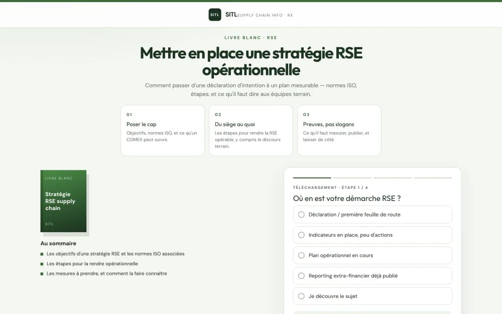 Landing page stratégie RSE SITL
