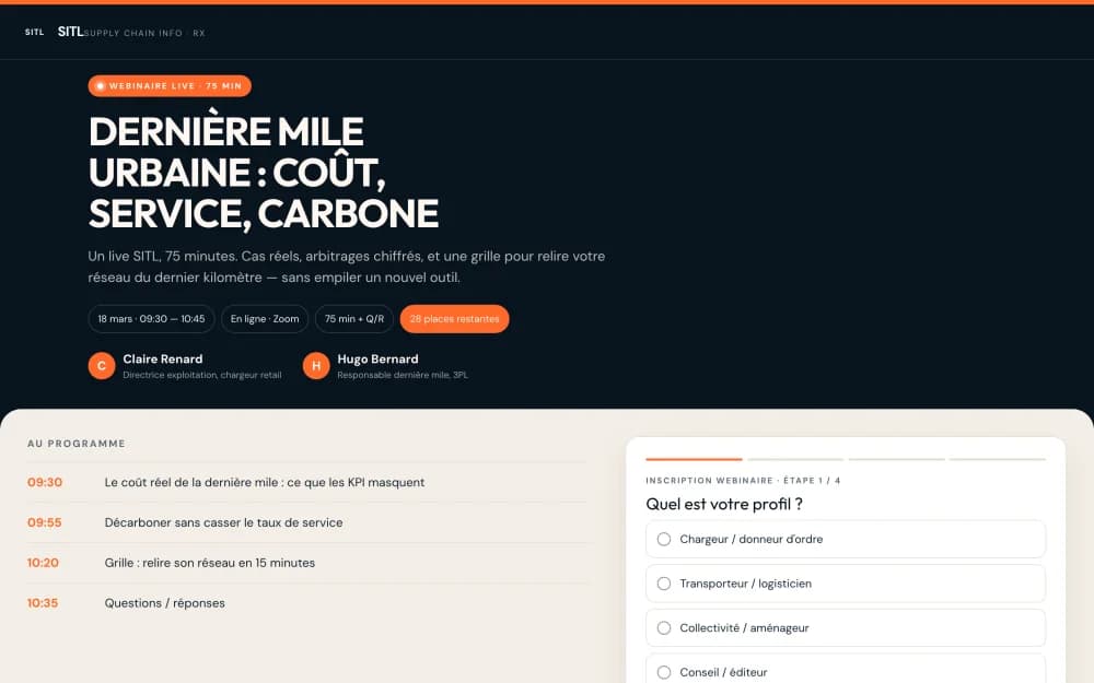 Landing page webinaire live dernière mile urbaine SITL