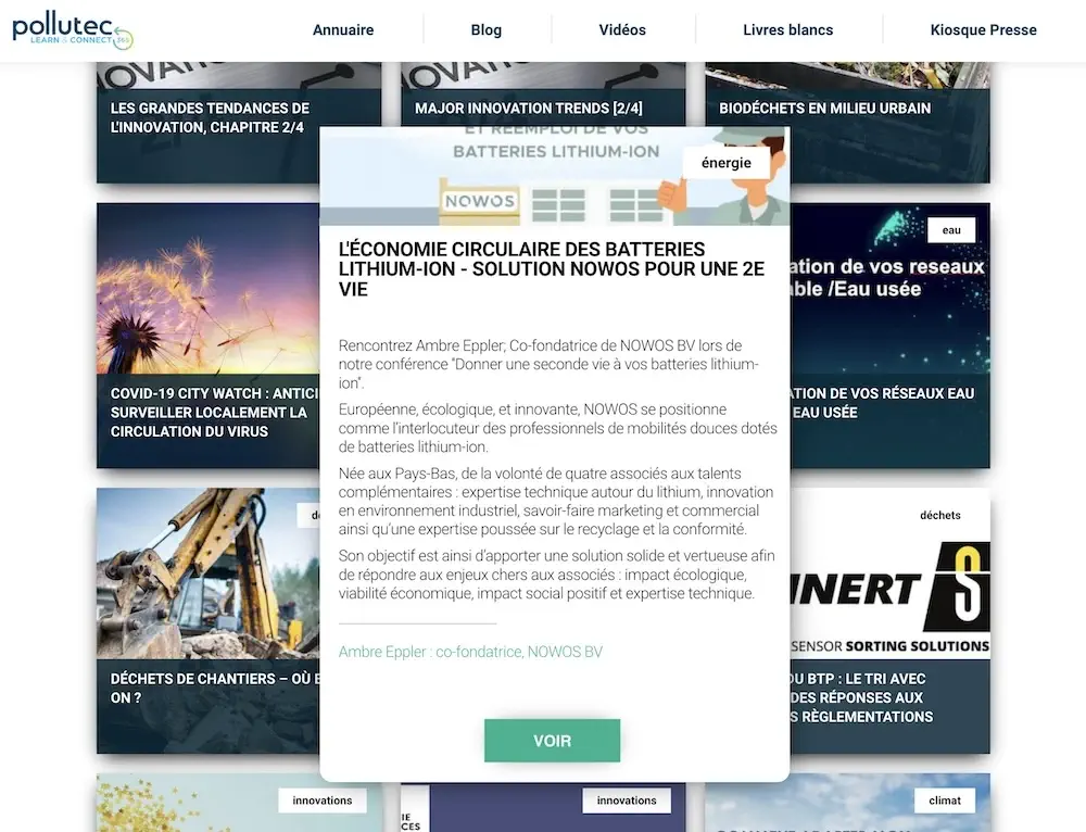 Cartes de webinaires extensibles Pollutec Online
