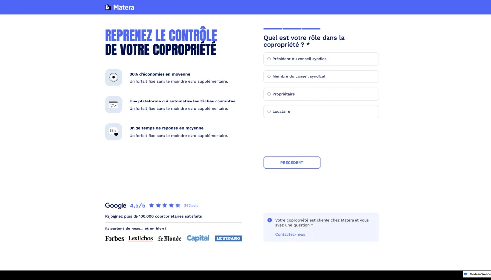 Formulaire Matera, étape rôle dans la copropriété