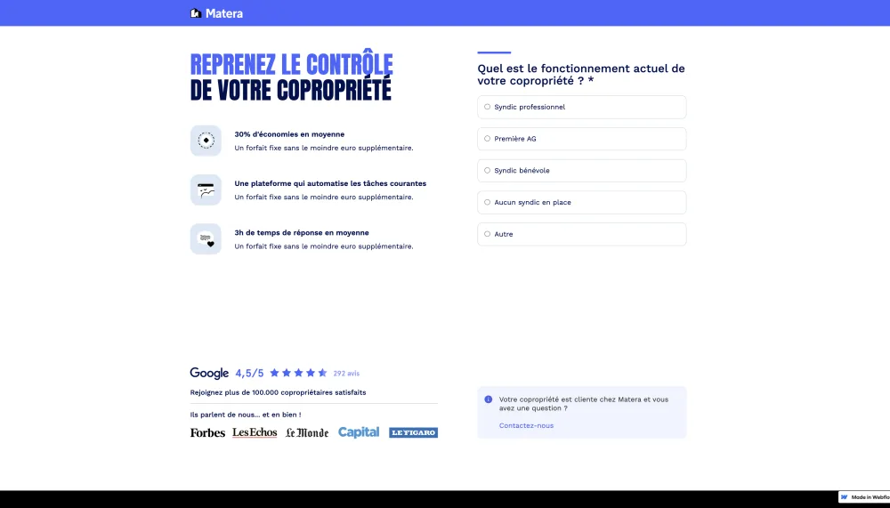 Landing page devis syndic Matera