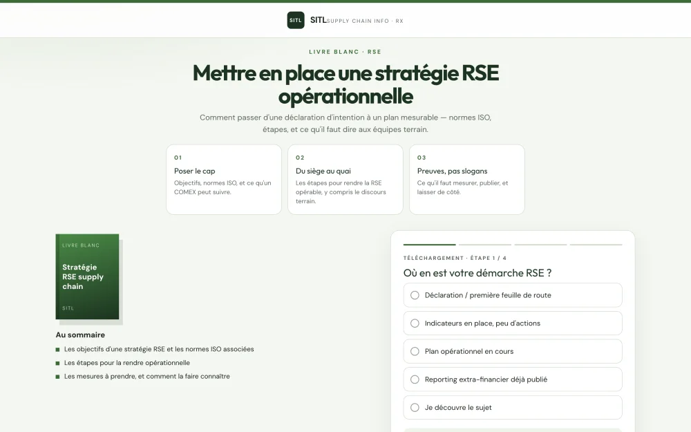 Landing page stratégie RSE SITL
