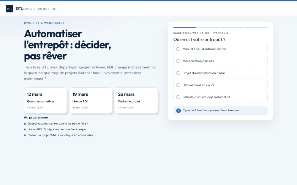 Landing page cycle de webinaires intralogistique SITL