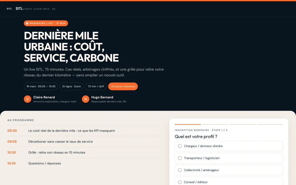 Landing page webinaire live dernière mile urbaine SITL
