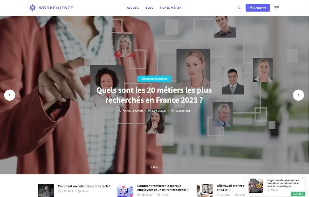 Page d'accueil du site Workfluence
